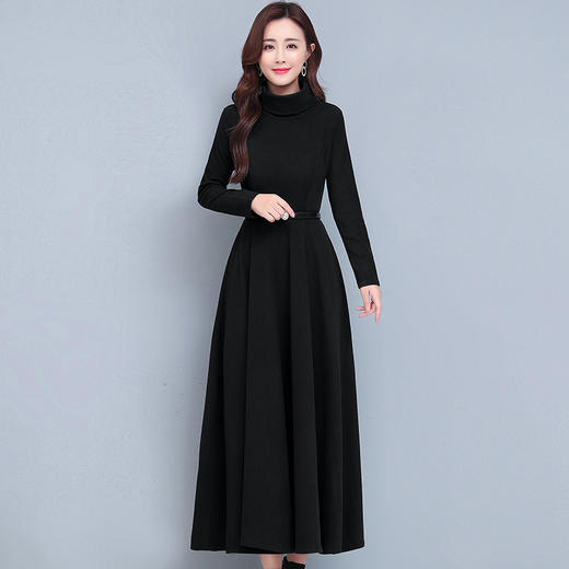ahm-gwe7116新款时尚气质收腰高领长袖双面绒加厚保暖中长款连衣裙tzf