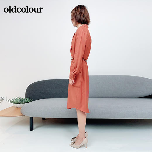oldcolour纯色收腰显瘦中长款长袖连衣裙M12103316 商品图2