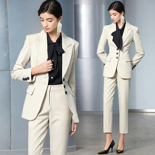 iwy米白色长袖西装长裤套装cp1055b358