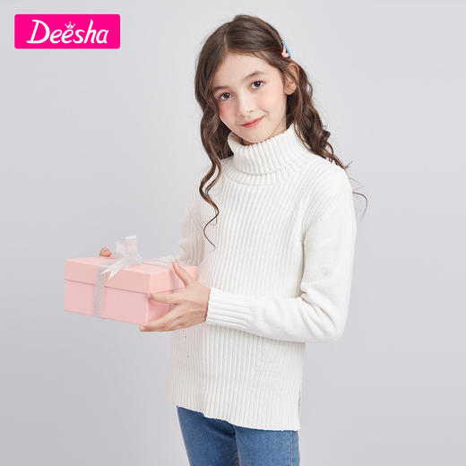 笛莎童装女童毛衣2020冬新款中大童儿童时尚纯色小女孩套头针织衫 商品图3