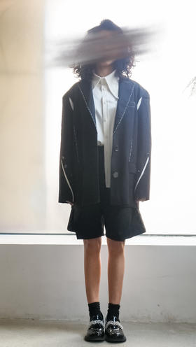 不对称提花西裤-十点睡觉