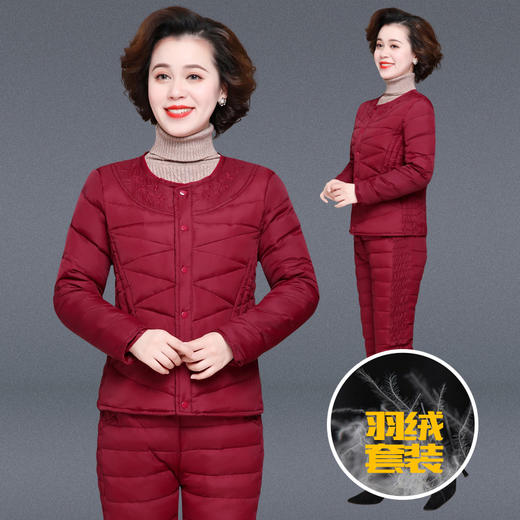 中老年羽绒内胆保暖女士修身衣裤大码两件套(货号 st9918)