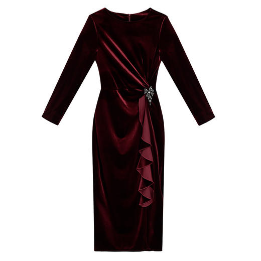 ZL-ZZ20246金丝绒连衣裙新款高端温柔风秋冬中长款收腰显瘦打底裙 商品图4