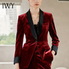 IWY/金丝绒酒红色长袖西装微喇长裤套装204015C1P3 商品缩略图2