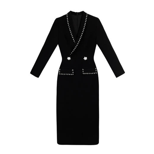 ZL-SY2018御姐连衣裙气质轻熟风秋款西装领钉珠长袖中长款裙 商品图4