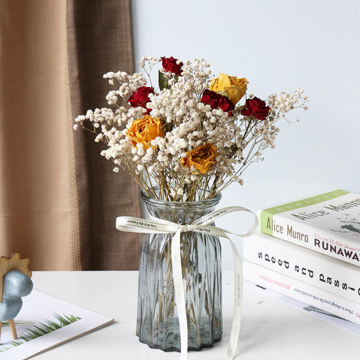 ins风干花玫瑰满天星家居装饰摆件小清新真花客厅办公室摆设插花