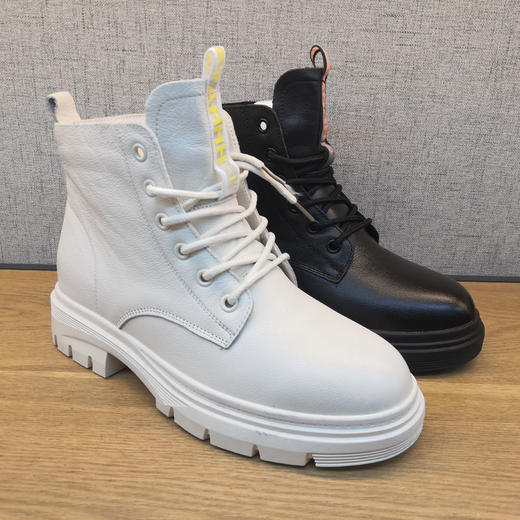 豪行2019冬款新品29451717纯牛皮韩版时尚短靴加绒保暖女棉靴正品 商品图0