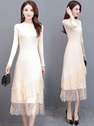 P-LCMNW360 连衣裙女秋冬2020年新款长款气质过膝配大衣针织打底裙子 商品图3