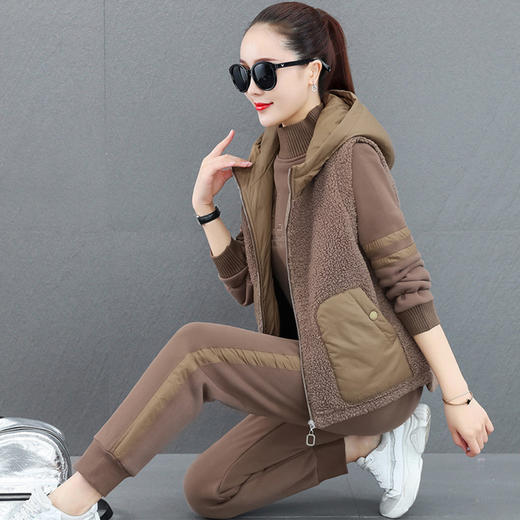 SP-T20909加绒运动套装女秋冬新款加厚羊羔毛保暖休闲卫衣三件套 商品图0