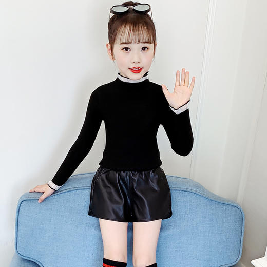 YXFS-MY202儿童毛衣2020秋季中大童女童韩版喇叭袖高领纯色毛衣 商品图1