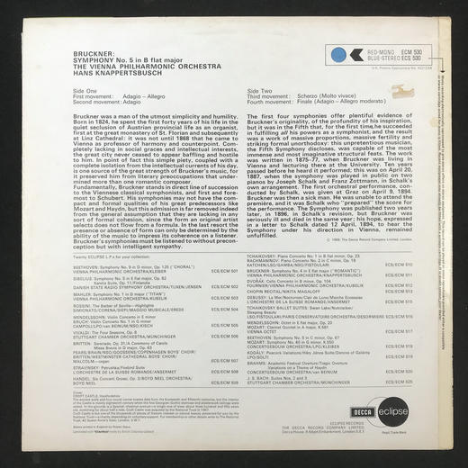 LP黑胶唱片 安东·布鲁克纳《第五交响曲》 维也纳爱乐乐团 汉斯·纳帕兹布希指挥 商品图1