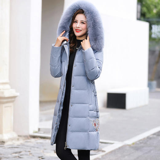 BY-2082白鸭绒中年羽绒服女加肥大码女中长款真毛领冬季加厚外套 商品图3