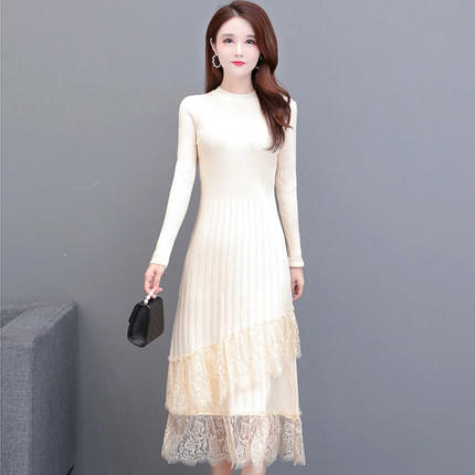 P-LCMNW360 连衣裙女秋冬2020年新款长款气质过膝配大衣针织打底裙子 商品图4