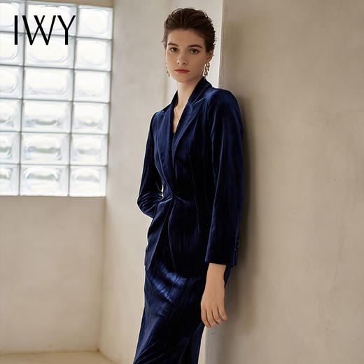 IWY/金丝绒藏蓝色长袖西装半裙套装204014C1S1 商品图2
