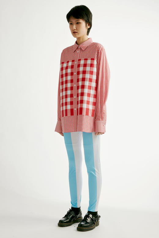 Boundless没边 三种红色格子相拼翻领衬衣 商品图0