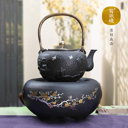 【莺歌烧旗舰店】黑底错金银梅花 电陶炉 商品图3