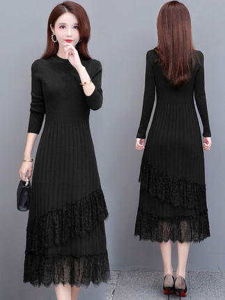 P-LCMNW360 连衣裙女秋冬2020年新款长款气质过膝配大衣针织打底裙子 商品图1
