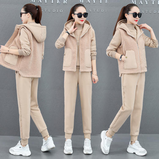 SP-T20909加绒运动套装女秋冬新款加厚羊羔毛保暖休闲卫衣三件套 商品图3