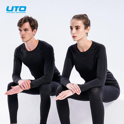 UTO悠途男女款户外蓄热保暖运动银丝男士保暖内衣套装 商品图4