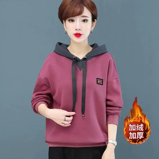 D-带帽卫衣女秋冬2020新款韩版宽松加绒厚中年妈妈减龄长袖外套上衣 商品图0