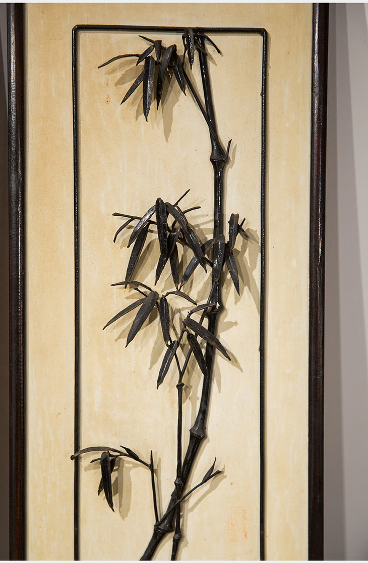 民国铁画梅竹双清图一对