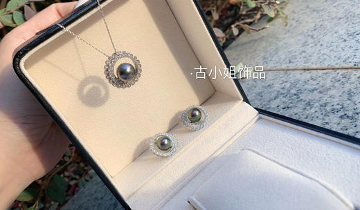 【古小姐饰品】黑珍珠纯银套装 圆形简约大气款 性价比款 商品图0