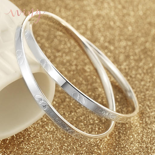 【winy】两心相悦银手镯足银999配证书 26-27g 商品图1