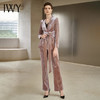 IWY/金丝绒粉色长袖西装微喇长裤套装204017C1P1 商品缩略图1