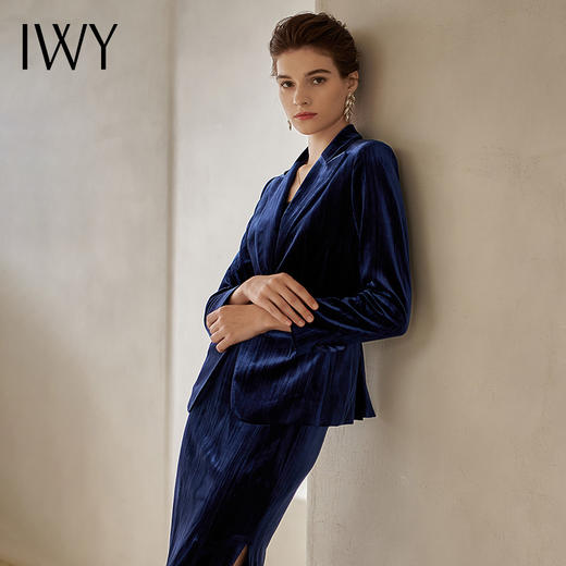 IWY/金丝绒藏蓝色长袖西装半裙套装204014C1S1 商品图1