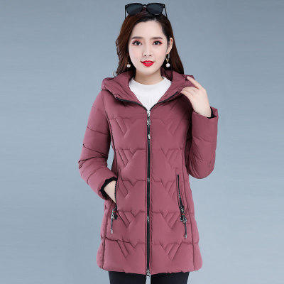 we-xxjd02 2020冬装新款修身大码连帽羽绒棉服女中长款气质加厚保暖
