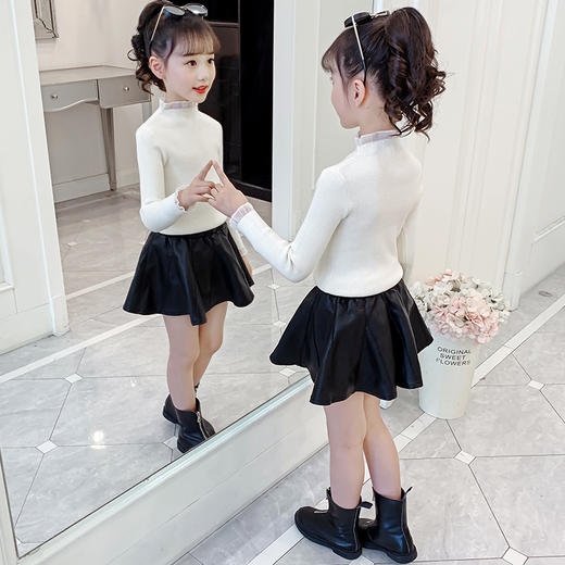 YXFS-MY202儿童毛衣2020秋季中大童女童韩版喇叭袖高领纯色毛衣 商品图2