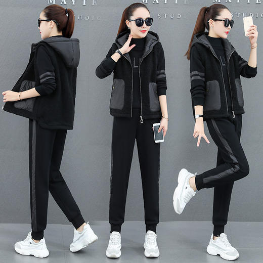 SP-T20909加绒运动套装女秋冬新款加厚羊羔毛保暖休闲卫衣三件套 商品图1