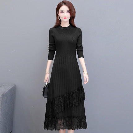 P-LCMNW360 连衣裙女秋冬2020年新款长款气质过膝配大衣针织打底裙子 商品图2