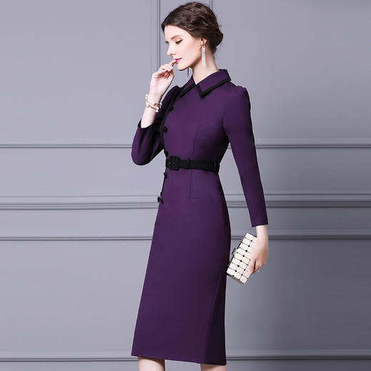 ZL-KLO19143赫本气质连衣裙秋冬收腰显瘦中长款打底长袖裙 商品图1