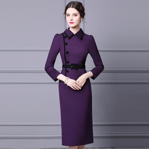 ZL-KLO19143赫本气质连衣裙秋冬收腰显瘦中长款打底长袖裙 商品图0