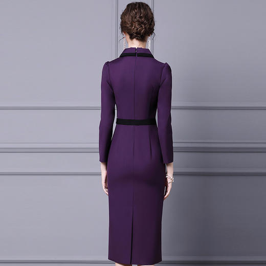 ZL-KLO19143赫本气质连衣裙秋冬收腰显瘦中长款打底长袖裙 商品图3