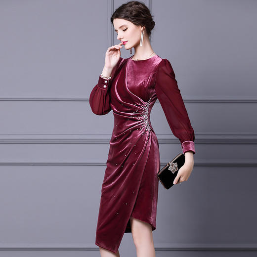 ZL-BLYC8510金丝绒连衣裙新款秋冬2020法式小众收腰显瘦打底裙 商品图1