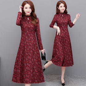 YWE-TYH-7080冬装新款减龄时尚貂绒印花连衣裙