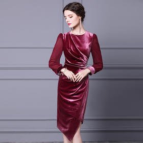 ZL-BLYC8510金丝绒连衣裙新款秋冬2020法式小众收腰显瘦打底裙