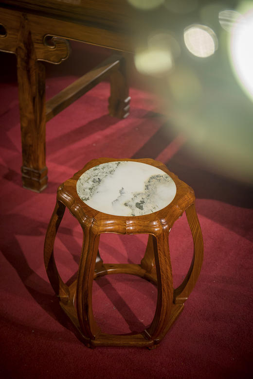 红桥红  家具严选  缅甸花梨（大果紫檀）  【48 石面 六足海棠 圆鼓凳】 商品图0