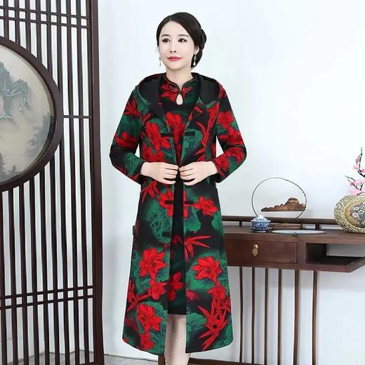 MQ-MZL8135冬装新款加绒加厚连帽旗袍连衣裙两件套 商品图0