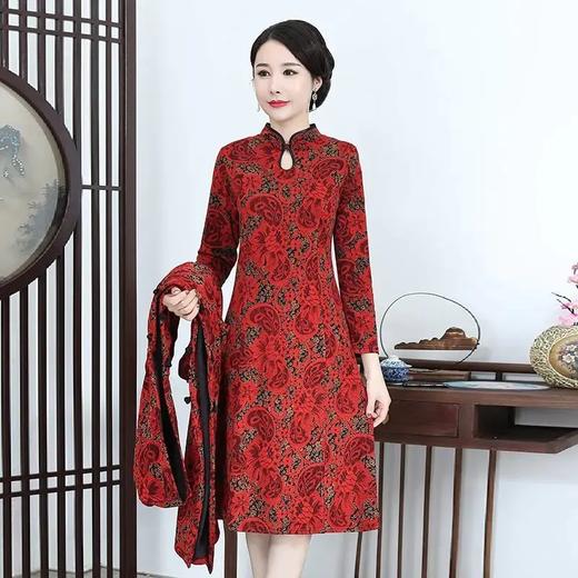 MQ-MZL8135冬装新款加绒加厚连帽旗袍连衣裙两件套 商品图7