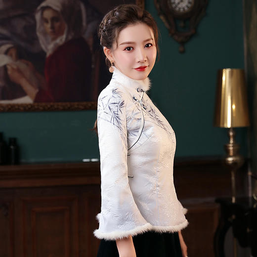 【朵竹】复古改良，水貂毛定位提花夹棉旗袍上衣XGT-T2447 商品图3