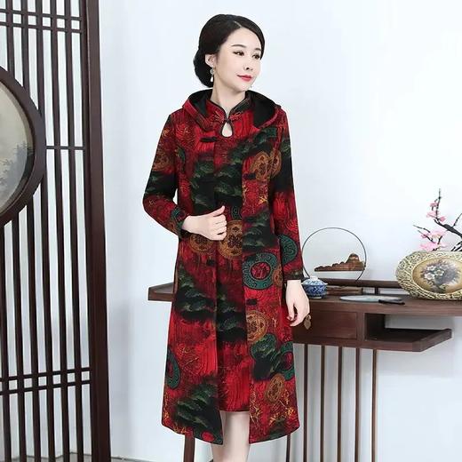 MQ-MZL8135冬装新款加绒加厚连帽旗袍连衣裙两件套 商品图4