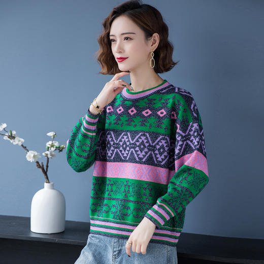 FCY  MYN2113韩版圆领印花毛衣针织 商品图0