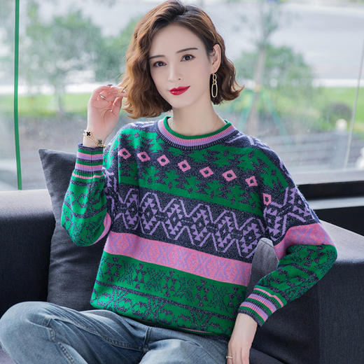 FCY  MYN2113韩版圆领印花毛衣针织 商品图2