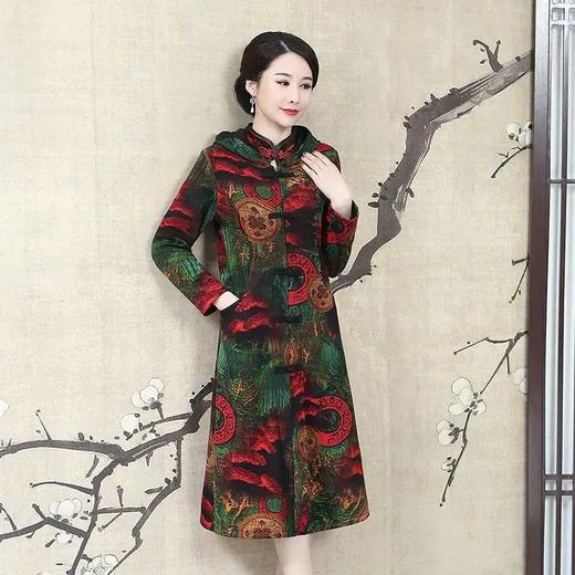 MQ-MZL8135冬装新款加绒加厚连帽旗袍连衣裙两件套 商品图8