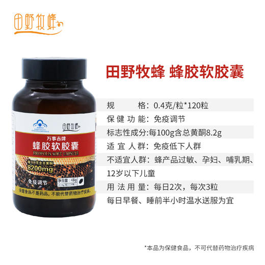 田野牧蜂蜂胶软胶囊高浓度胶原免疫力调节120粒/瓶 商品图5