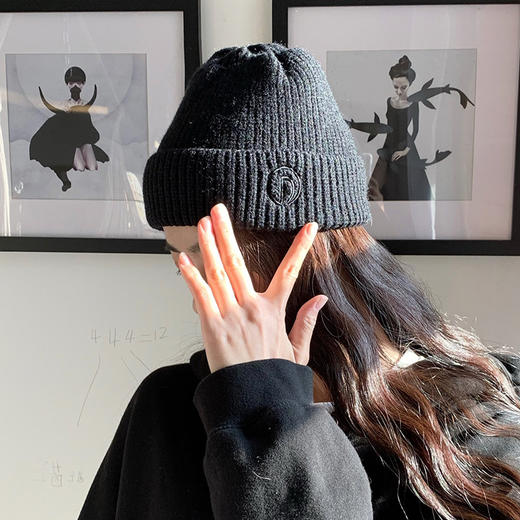 帽子女秋冬季简约字母毛线帽学生情侣户外保暖套头针织冷帽子男潮七夕情人节 商品图3