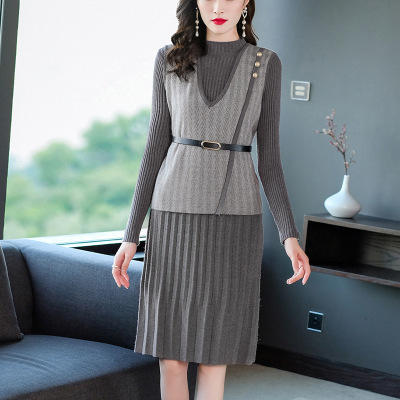 YM- 9175# 针织百褶裙+马甲背心两件套女秋冬2020新款轻奢 商品图1